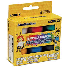 TINTA GUACHE 15ML ACRILEX METALLIC C/6