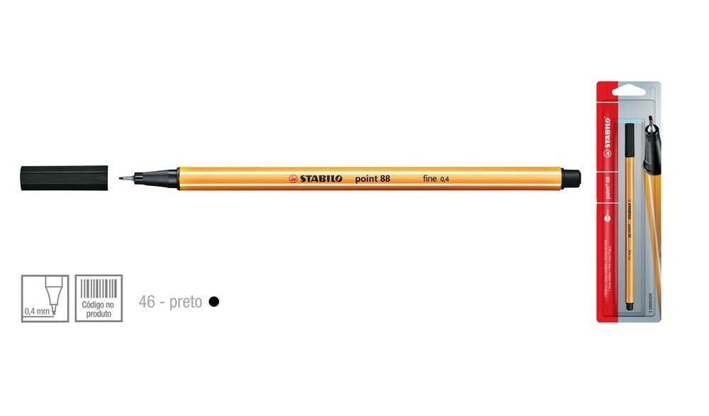 CANETA STABILO POINT88 0,4 C/10 PRETO